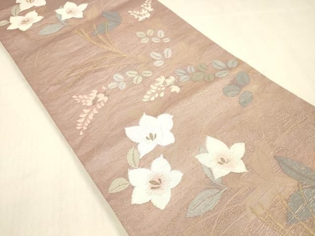 平和屋着物＊夏物 六通柄 本袋帯 草花文 金銀糸 正絹 cm