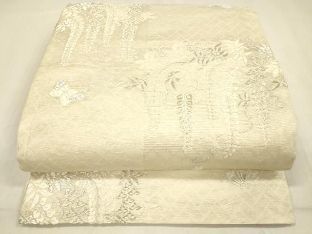 平和屋着物＊夏物 六通柄袋帯 唐織 舞蝶藤花房 銀糸 金銀糸 正絹 cm