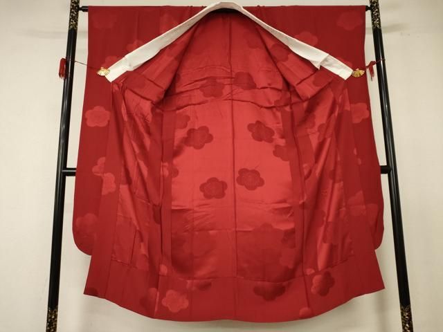 平和屋着物●振袖用長襦袢 無双仕立て 梅地紋 紅海老茶色 半衿刺繍 正絹 nf