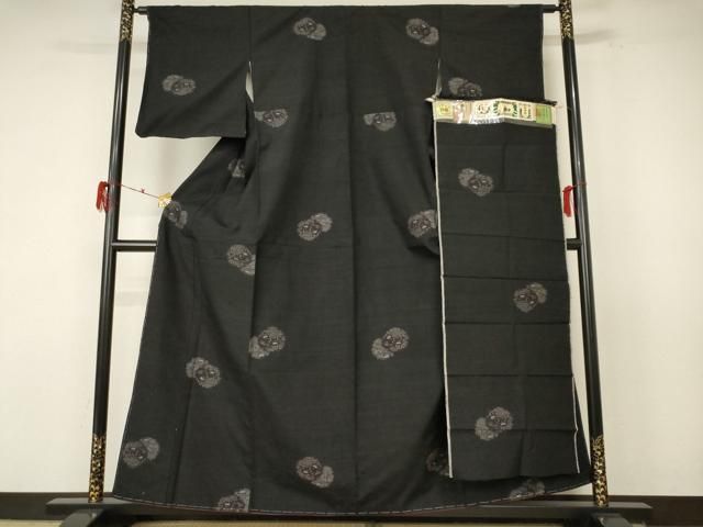 平和屋着物●結城紬 100亀甲 飛び亀甲柄 雪輪花文 証紙付き 正絹 ♥ nf