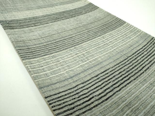 平和屋着物▽六通柄袋帯 スリーシーズン 春夏秋 紬地 横段文 金糸 反端付き 正絹 ps