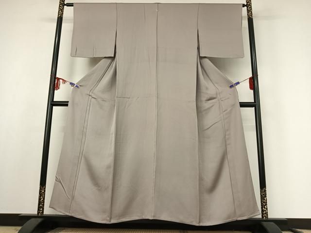 平和屋着物▽上質な色無地 単衣 よろけ縞地紋 薄梅鼠色 正絹 jh