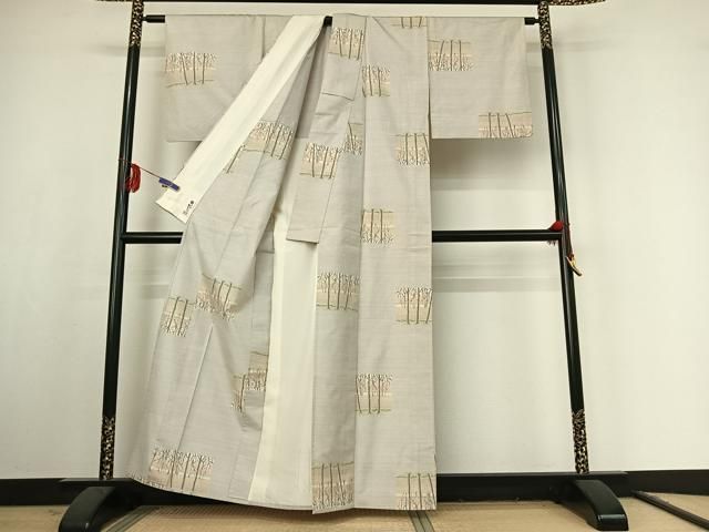 平和屋着物▽本場大島紬 単衣 白大島 樹林文 正絹 逸品 AABF1853jh