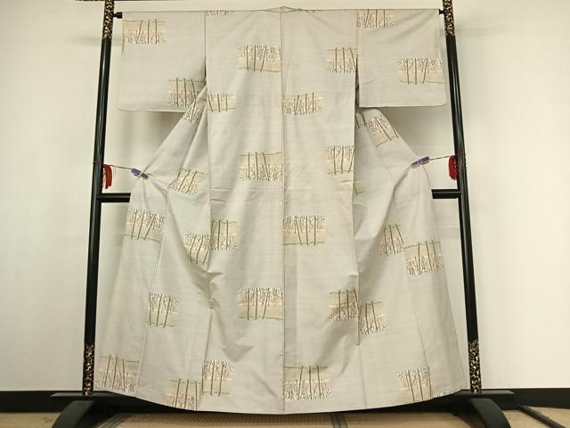 平和屋着物▽本場大島紬 単衣 白大島 樹林文 正絹 jh