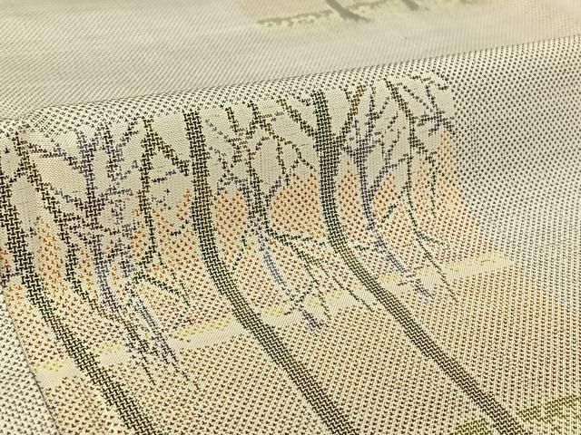 平和屋着物▽本場大島紬 単衣 白大島 樹林文 正絹 逸品 AABF1853jh