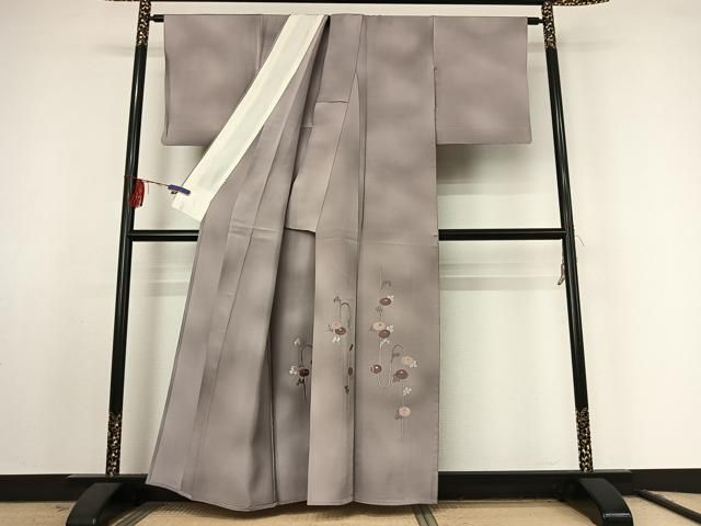 平和屋着物▽訪問着 単衣 総刺繍 草花文 暈し染め 銀糸 正絹 jh