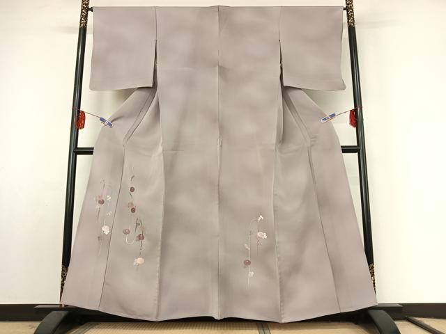 平和屋着物▽訪問着 単衣 総刺繍 草花文 暈し染め 銀糸 正絹 jh