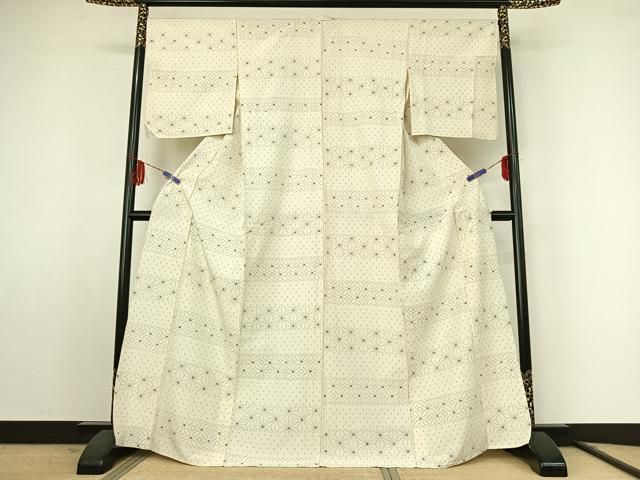 平和屋着物▽上質な紬 単衣 絞り 横段麻の葉文 正絹 jh