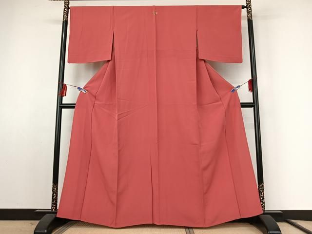 平和屋着物▽上質な色無地 単衣 赤紅色 正絹 jh