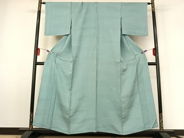 平和屋着物▽上質な色無地 単衣 横段地紋 水浅葱色 正絹 jh
