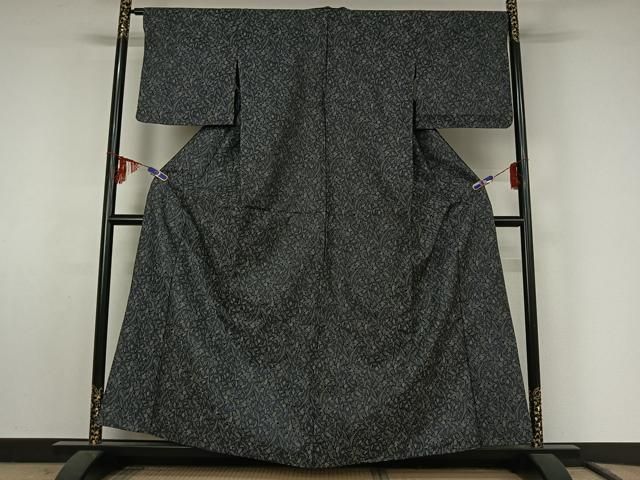 平和屋着物▽紬 単衣 草花文 jh