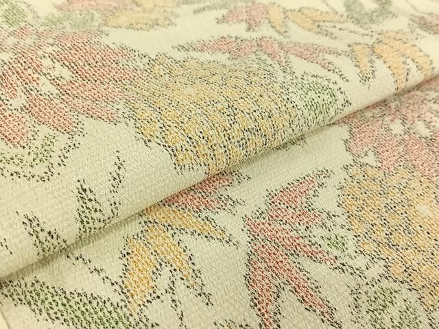  平和屋着物▽本塩沢 単衣 草花文 正絹 jh 紬 着物