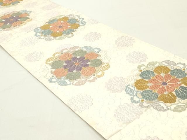 平和屋着物● 上 人間国宝 喜多川俵二 俵屋18代 有職織物 六通柄袋帯 正倉院花唐草文 金銀糸 正絹 ob