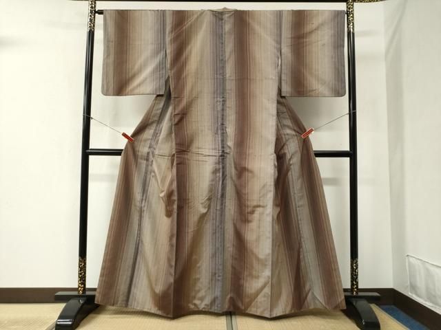 平和屋着物●上質な紬 縞 正絹 yc