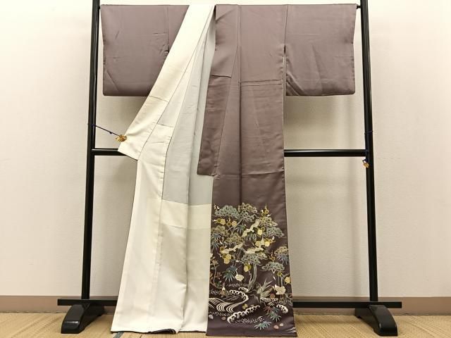 平和屋着物●豪華色留袖 刺繍 松竹梅 飛鶴立波花文 暈し染め 金彩 扱い ロング丈 正絹 hj