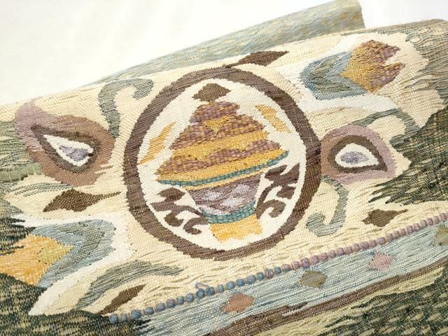  平和屋着物▽つけ帯 スリーシーズン 春夏秋 すくい織 幾何学花文 正絹 hy 付け帯 作り帯 帯