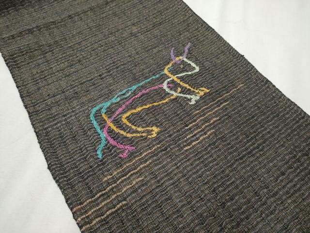 平和屋着物▽八寸名古屋帯 スリーシーズン 春夏秋 櫛織 動物文 金糸 正絹 hy