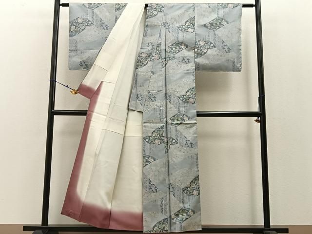  平和屋着物●大島紬 白大島 7マルキ 切嵌花唐草文 正絹 ♥ hj 紬 着物