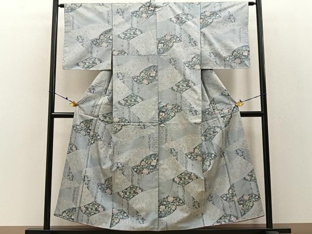 平和屋着物●大島紬 白大島 7マルキ 切嵌花唐草文 正絹 ♥ hj