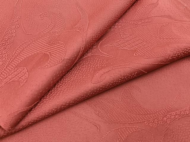 平和屋着物●上質な色無地 吉祥地紋 銀朱色 正絹 ♥ hj