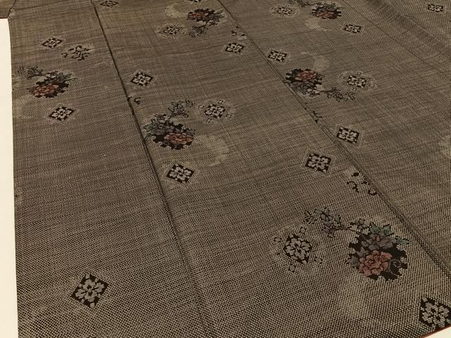  平和屋着物●本場大島紬 9マルキ 草花文 正絹 hj 紬 着物