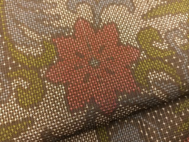  平和屋着物▽本場大島紬 単衣 7マルキ 更紗花文 正絹 mz 紬 着物