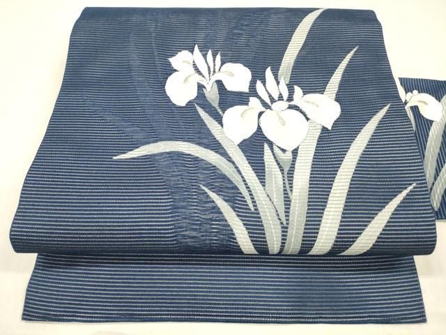 平和屋着物＊夏物 九寸名古屋帯 駒刺繍 杜若 正絹 cm