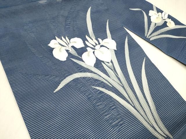 平和屋着物＊夏物 九寸名古屋帯 駒刺繍 杜若 正絹 cm