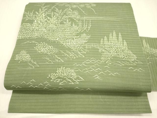 平和屋着物＊夏物 絽塩瀬 九寸名古屋帯 ろうけつ染め 風景文 正絹 cm