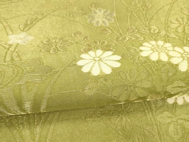 流水笹の葉花文 金銀糸