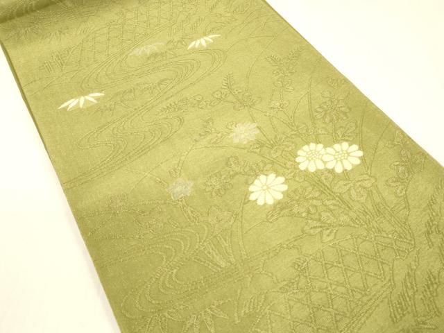 平和屋着物＊夏物 六通柄袋帯 流水笹の葉花文 金銀糸 正絹 cm