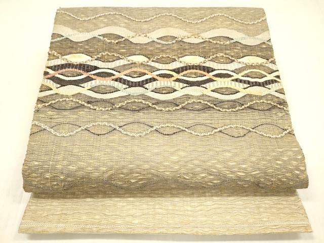 平和屋着物▽太鼓柄袋帯 スリーシーズン 春夏秋 すくい織 よろけ縞 正絹 cm