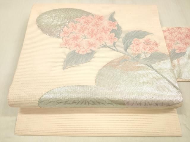 平和屋着物＊夏物 九寸名古屋帯 紫陽花 金銀糸 正絹 cm