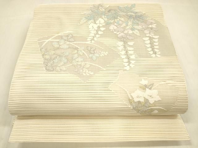 平和屋着物＊夏物 絽綴れ 八寸名古屋帯 地紙藤花房 正絹 cm