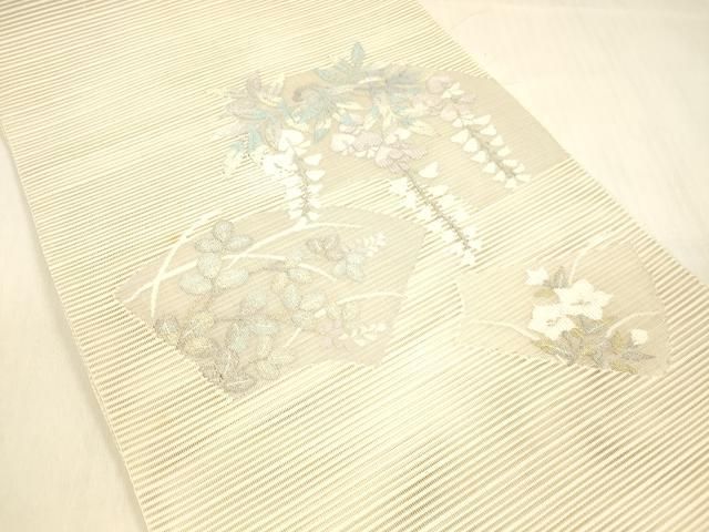 平和屋着物＊夏物 絽綴れ 八寸名古屋帯 地紙藤花房 正絹 cm