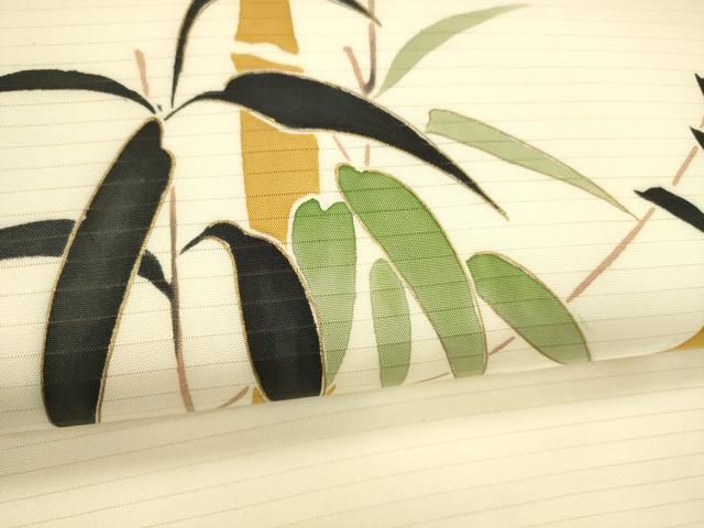 平和屋着物＊夏物 絽塩瀬 九寸名古屋帯 笹竹文 金彩 正絹 逸品