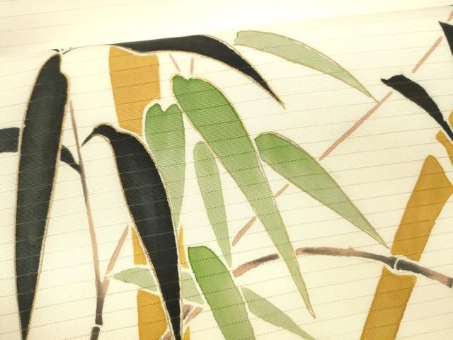 平和屋着物＊夏物 絽塩瀬 九寸名古屋帯 笹竹文 金彩 正絹 逸品