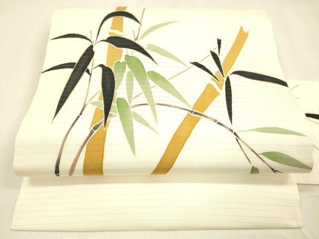 平和屋着物＊夏物 絽塩瀬 九寸名古屋帯 笹竹文 金彩 正絹 逸品