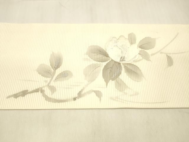 平和屋着物＊夏物 九寸名古屋帯 作家物 手描き 刺繍 流水枝花文 銀彩