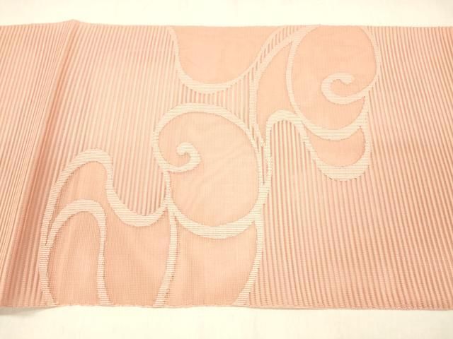 平和屋着物＊夏物 絽綴れ 八寸名古屋帯 流水文 珊瑚色 正絹 逸品