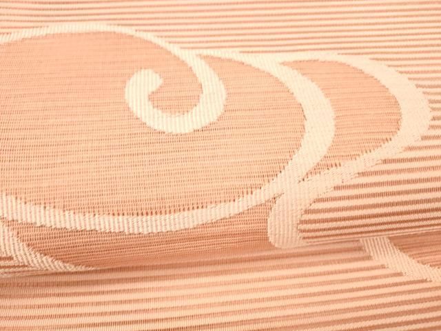 平和屋着物＊夏物 絽綴れ 八寸名古屋帯 流水文 珊瑚色 正絹 逸品