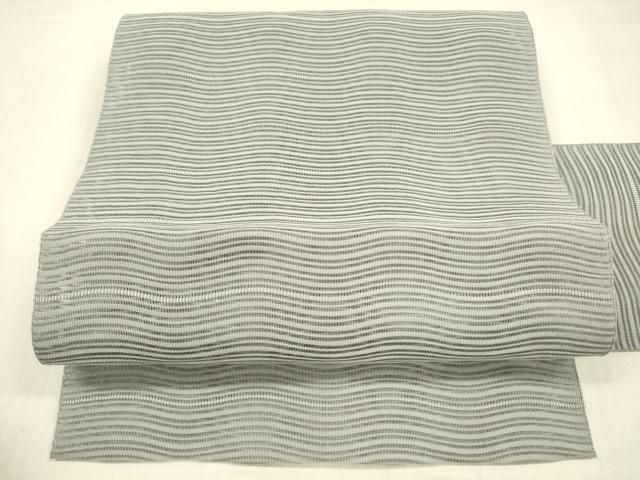 平和屋着物＊夏物 絽綴れ 八寸名古屋帯 よろけ縞 暁鼠色 正絹 逸品