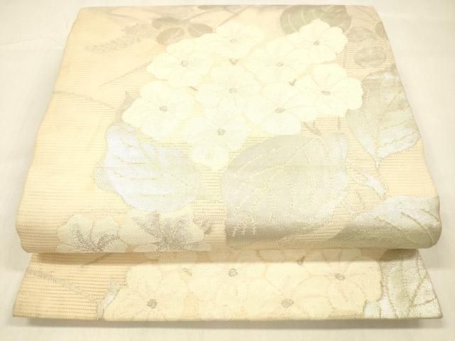 平和屋着物＊夏物 九寸開き名古屋帯 紫陽花 銀糸 正絹 cm