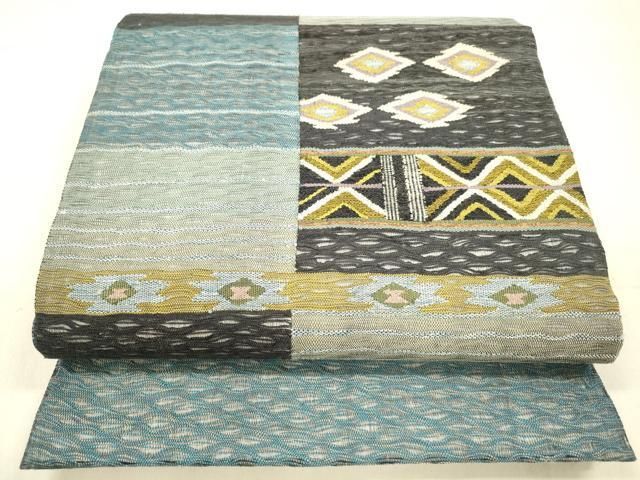 平和屋着物▽太鼓柄袋帯 スリーシーズン 春夏秋 すくい織 横段抽象文 正絹 cm