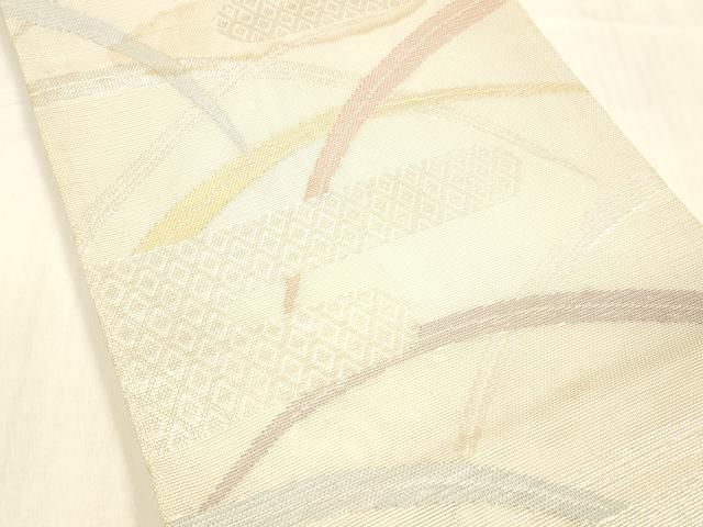 平和屋着物＊夏物 六通柄袋帯 草葉文 銀糸 正絹 cm