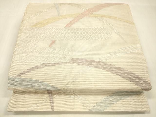 平和屋着物＊夏物 六通柄袋帯 草葉文 銀糸 正絹 cm