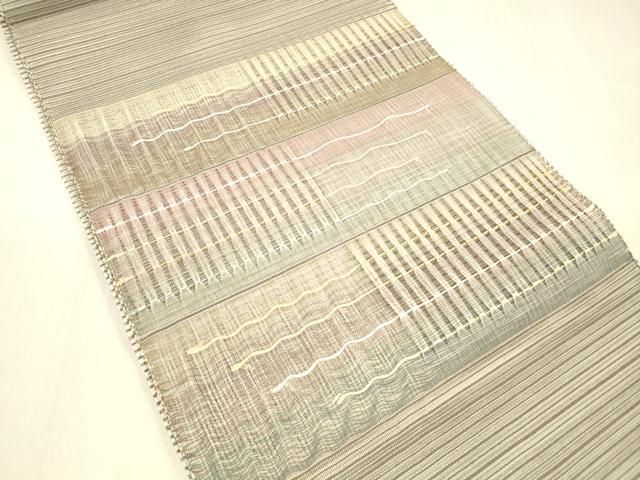 平和屋着物＊夏物 絽綴れ 八寸名古屋帯 横段文 正絹 cm