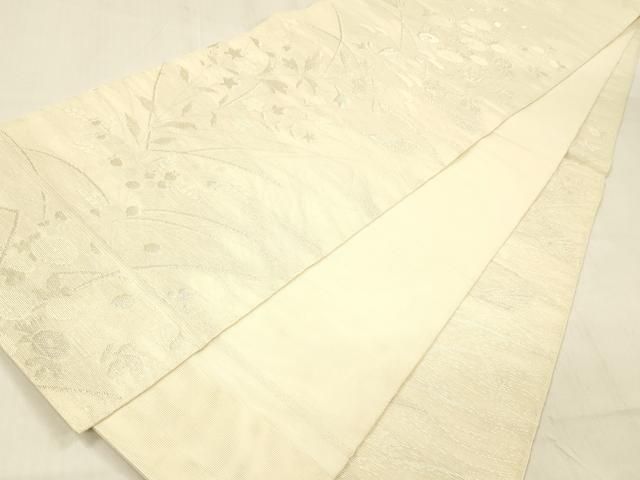 平和屋着物＊夏物 全通柄 本袋帯 草花文 銀糸 正絹 逸品 DABB3287cm