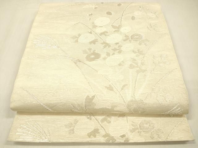 平和屋着物＊夏物 全通柄 本袋帯 草花文 銀糸 正絹 逸品 DABB3287cm