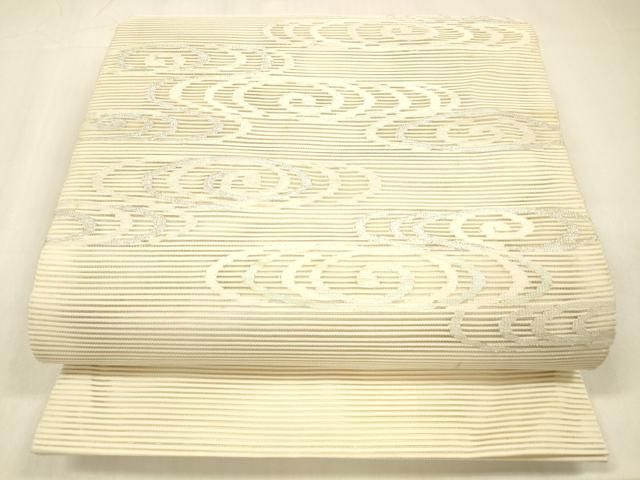 平和屋着物＊夏物 絽綴れ 太鼓柄袋帯 流水文 銀糸 正絹 cm